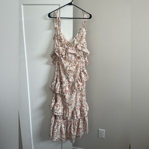 Fashion Nova Cream and Pink Floral Maxi Dress